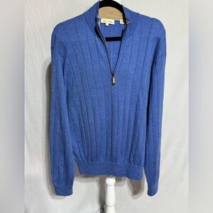 Peter Millar Blue Zip Up Sweater with Ribbed Texture Size XL